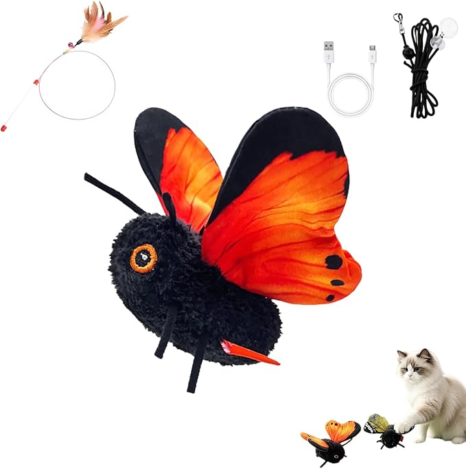 Smart Sensing Flapping Butterfly Toy Interactive Cat，Orange