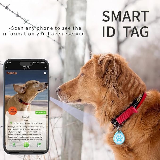 2-Pack -Smart QR Code Pet ID Tag for Dogs - Instant GPS Location Alert via Email, No App/Subscription Required, Waterproof Anti-Lost Personalized Dog Collar Accessories (Blue&Pink, for Dog - 1.2")