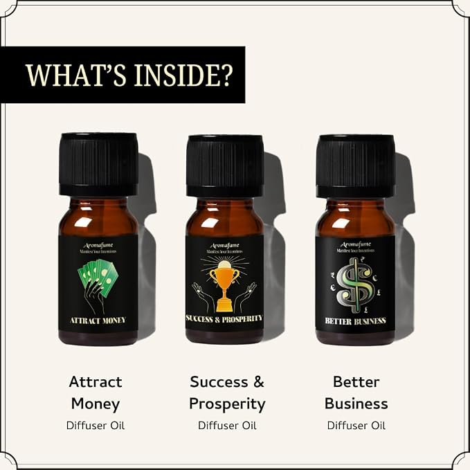 Attract Money, Success & Prosperity, Better Business Herbal Oil Diffuser Blends by Aromafume | 3 x 10ml/0.33 fl oz| Aromatherapy Oils for Manifestation & Mindfulness | Non-Toxic, Vegan, Cruelty-Free