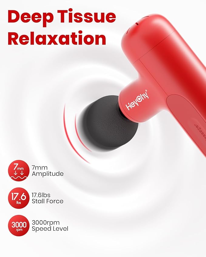 Super Mini Massage Gun Deep Tissue, Handheld Muscle Massager with 4 Heads, Percussion Travel Size Massager Gun for Back Pain Relief, Quiet for Home, Gym, Office, Gift for Men & Women, Red