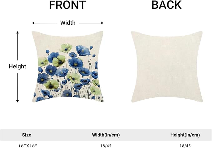 Spring Floral Pillow Covers 18x18 Set of 2 Blue Green Flower Decorative Throw Pillow Covers Decoration Summer Seasonal Pillowcase Farmhouse Decorative Cushion Cover For Couch Sofa Outdoor Decor