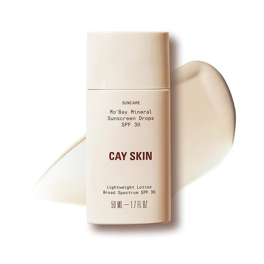 Cay Skin Mo'Bay Mineral Sunscreen Drops SPF 30 – Broad Spectrum Face Sunscreen & Makeup Primer w/Sea Moss – Lightweight, Moisturizing Reef Safe Lotion with Natural Finish for All Skin Types – 1.7 oz.