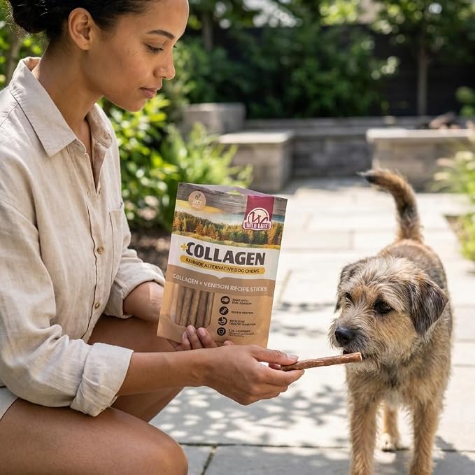Wild Eats Venison Collagen Sticks for Dogs 15 Pack, Bully Stick Alternative | Rawhide and grain free no hide chew treats, 1 cm chew width, high protein, long lasting, satisfies natural gnawing urges