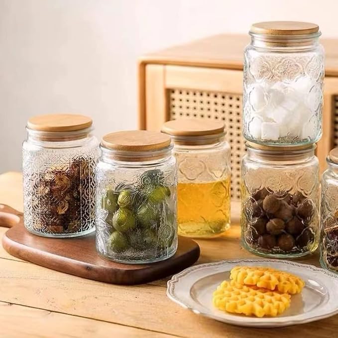 2 Pack Vintage Glass Jars, 23.7 FL OZ Candy Jars with Lids | Coffee Canisters, Sugar Containers, Kitchen Canisters for Coffee Tea Sugar Candy Cookies, Decorative Mason Jars