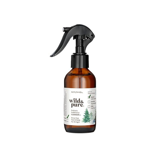 Wild & Pure EWG Verified Natural Body Wash Spray (4oz) | pH Balanced, Microbiome-Friendly, Plant-Based | No-Rinse Cleanser, Deodorizer, Moisturizer for Face, Hands, Body | Refillable Skincare