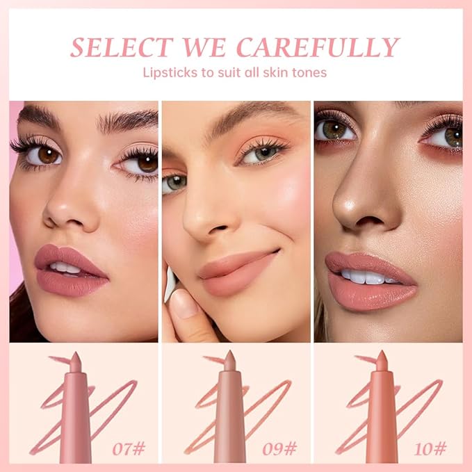 12 Colors Matte Lip Liner Pencil – Long Lasting Waterproof Lip Liner, Smudge Proof Transfer Proof Lip Pencil, High Pigment Lip Makeup for Defining & Filling Lips (A4-set:07+09+10, 3PCS)
