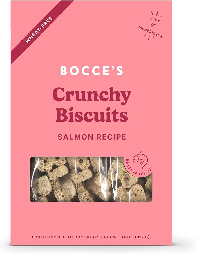 Bocce's Bakery Salmon Flavor Crunchy Biscuits Dog Treats, 14 oz | Oven Baked, Wheat-Free Everyday Dog Treat Biscuits - Made with Real, Limited Ingredients and Baked in The USA