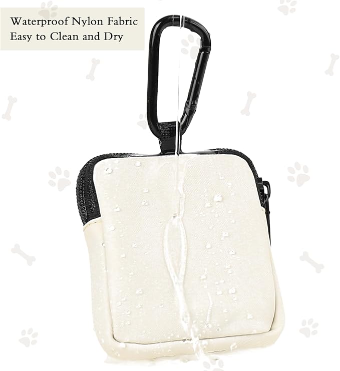 Dog Treat Pouch 2 PCS, Waterproof Small Dog Treat Bag for Leash, Hands Free Dog Walking Bag with Carabiner, Dog Poop Bag Holder for Pet Puppy Travel or Outdoor Use, Zipper Closure to Avoid Spilling
