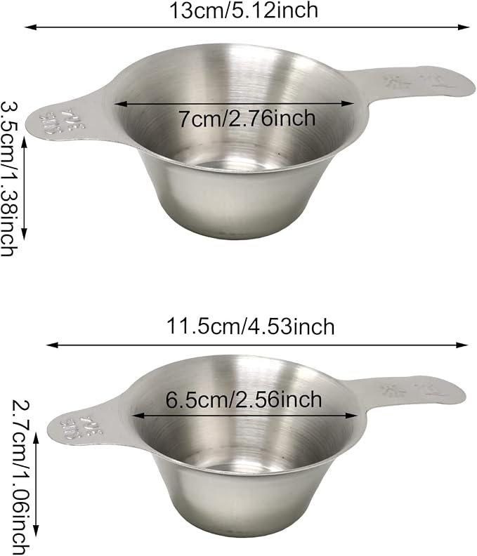 Honbay 2PCS Different Size 304 Stainless Steel Mini Strainer Fine Mesh Tea Funnel Tea Coffee Filter with Double Handles