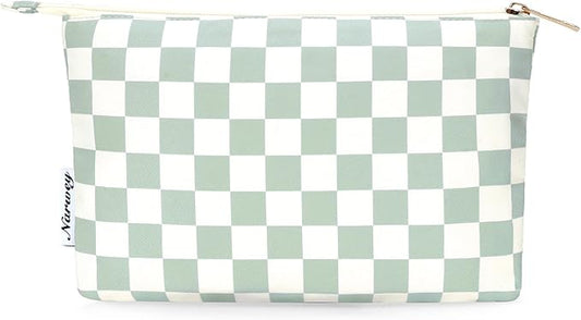 Narwey Small Makeup bag for Purse, Small Makeup Pouch for Purse Cosmetic Bag with Zipper, Cute Make up Pouch for Women Girls (Mint Green Checkerboard)