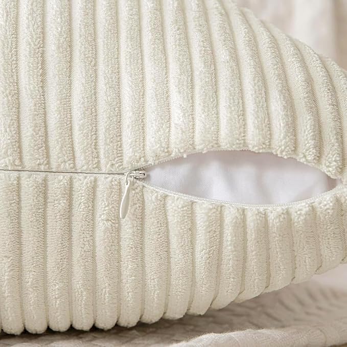 MIULEE Cream White Decorative Lumbar Throw Pillow Covers 14x24 Inch 2 Pack | Beige Neutral Boho Farmhouse Pillow Covers, Soft Cross Corduroy Patchwork Textured Cushion Cases For Couch Sofa Bed