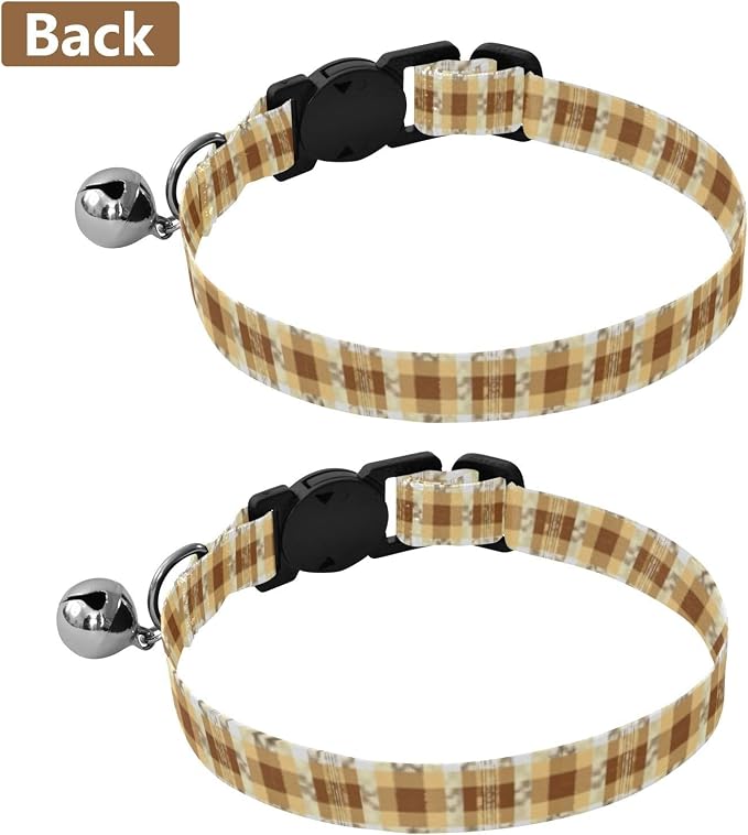 Classic Plaid Beige Small Dog Collar 2 Pack Collar for Cats Adjustable Length 10.6" to 17.1"
