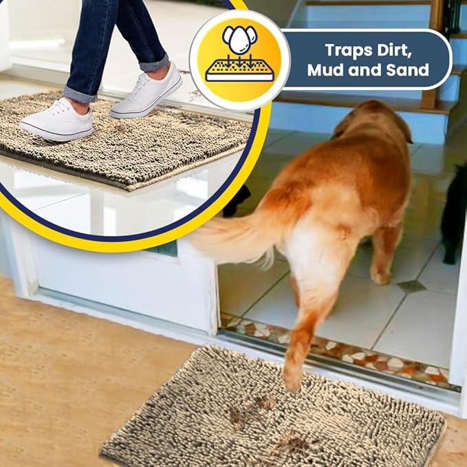 Muddy Mat® | Super Water Absorbent Door Mat Indoor, Microfiber Quick Dry Chenille Entryway Rug, Slip Resistant Front Door Mat, Indoor Mats for Entryway, Machine Washable Pet Rug, Beige 32" x 70"