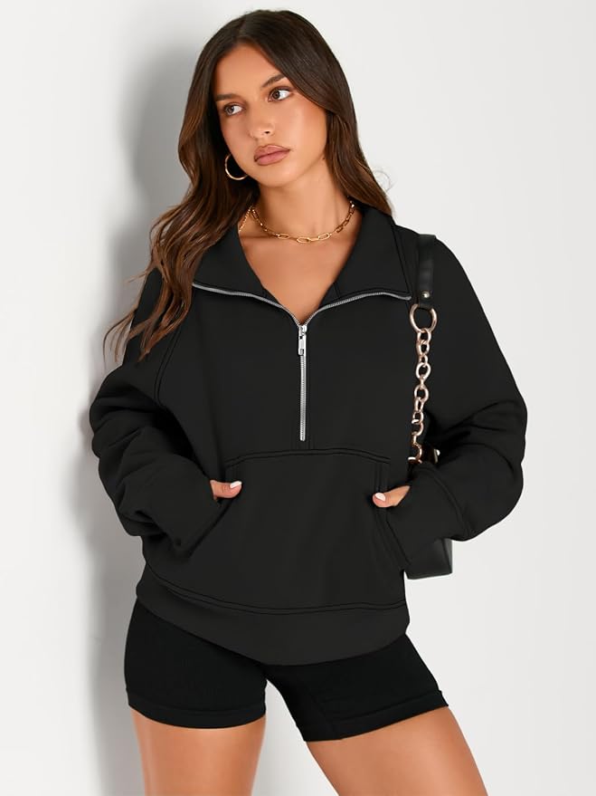 AUTOMET Womens Sweatshirts Half Zip Fleece Pullover Fall Outfits | Fall Fashion Clothes 2026,Cropped Sweatshirts,Cute Y2k Tops,Quarter Zipper Sweater,Winter Loungwear Outfits