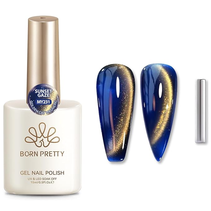 Born Pretty Dark Blue Cat Magnet Gel, Navy Blue with Gold Shimmer, U V LED Soak Off,15ml/0.5 Fl.Oz