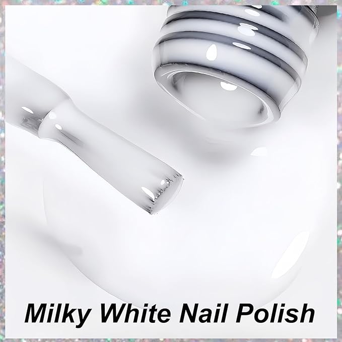 Jelly Milky White Nail Polish, Quick Dry, Fingernail Polish No UV Needed, Sheer Nail Polish for Women and Girls