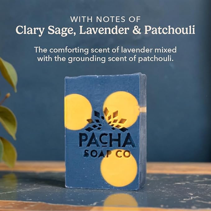 Pacha Soap Co. Bar Soap, Lavender & Blue Tansy, 3-Pack (4 oz ea) - Premium, Handcrafted, Hydrating, Natural Face Wash, Hand Cleanser, Body Wash, Soothing Essential Oils