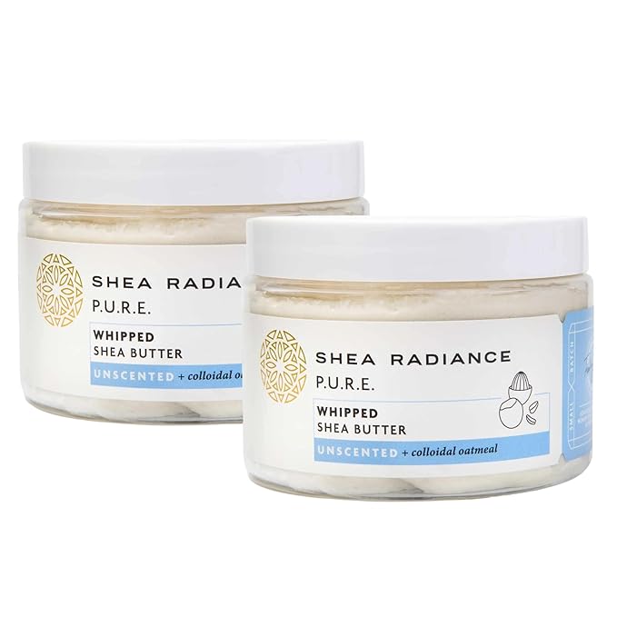 Shea Radiance Whipped Shea Butter w/Colloidal Oatmeal - Blended w/Skin-Soothing Oatmeal & Moisturizing Rice Bran Oil | Unscented 7 oz (Pack of 2)