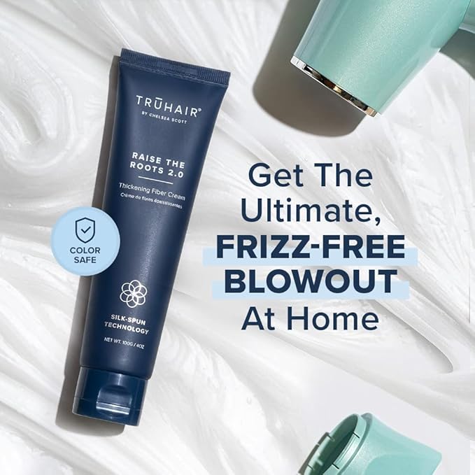 Truhair Raise The Roots 2.0 - Instant Hair Thickening Fiber Cream for Frizz-Free Blowout | Hair Styling Cream for Women & Men | Silk-Spun Fibers Hair Volumizer for Fine Hair Conditioning & Smoothing