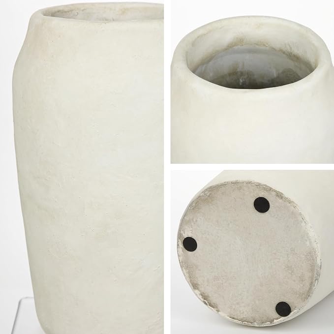 Briful 12'' Large Ceramic Rustic Vases Shabby Vintage Textured, 4.36'' Wide Mouth Pampas Vase for Fake Flowers Branches, Farmhouse Home Décor, Weddings Shelf Table Decor,Beige