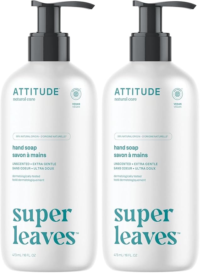 ATTITUDE Liquid Hand Soap, EWG Verified, Plant and Mineral-Based, Vegan Personal Care Products, Unscented, 16 Fl Oz (Pack of 2)