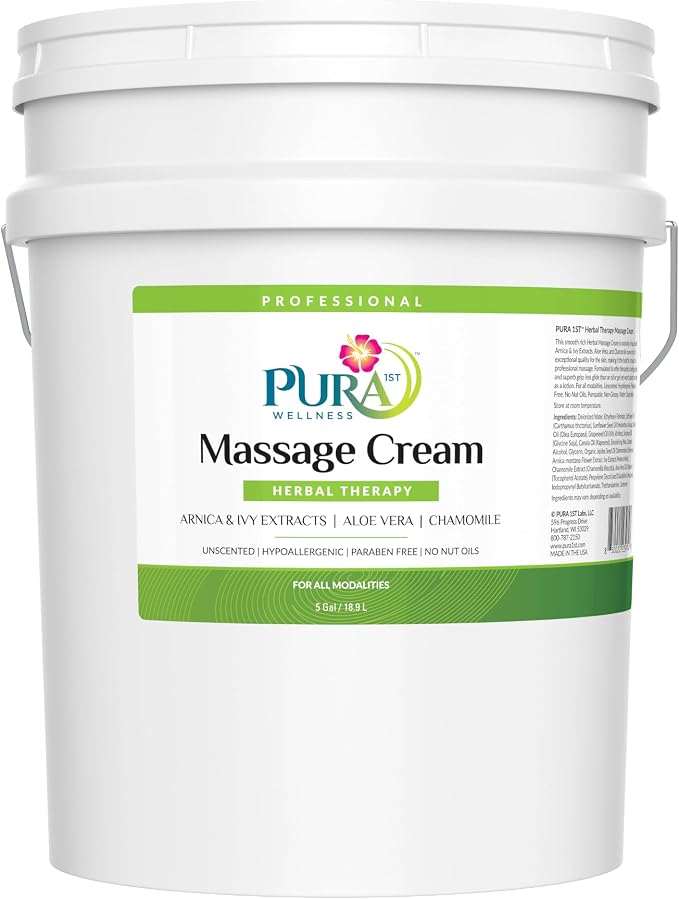 Herbal 5 Gallon Massage Cream, Aloe Vera, Professional, Massage Therapy, Physical Therapy, Deep Tissue, Unscented, Hypoallergenic, Natural Ingredients, Skin Hydrating, Moisturizing