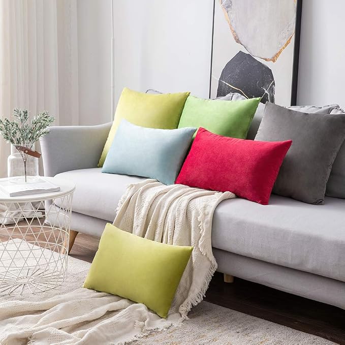 MIULEE 12x20 Inch Lumbar Velvet Throw Pillow Covers Medium Gray | Pack of 2 Soft Solid Decorative Pillow Covers, Modern Luxury Home Decor, for Chair Couch Sofa Bedroom Livingroom