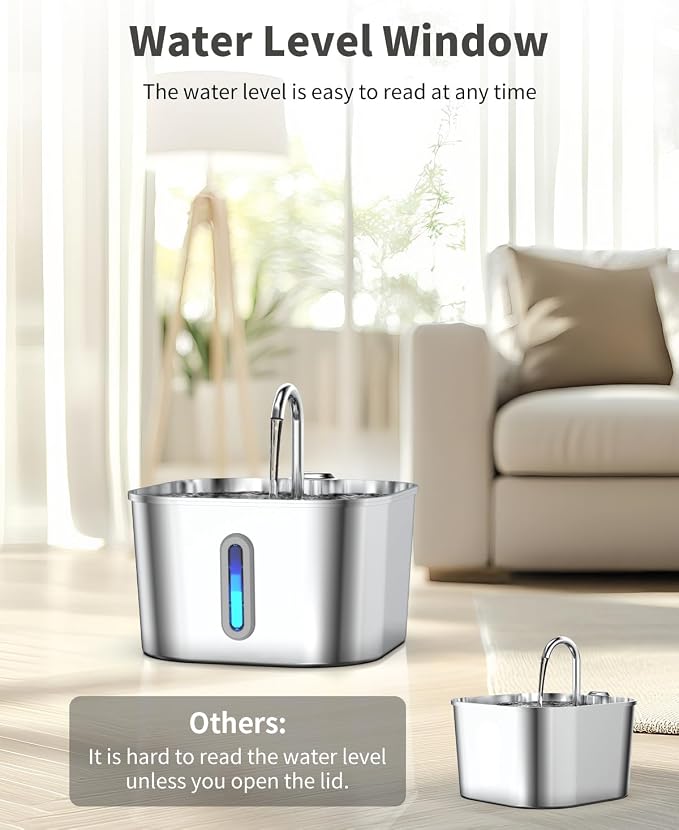 Lawfery Cat Water Fountain Stainless Steel, 74oz/2.2L Pet Fountain | Quiet Pump, Easy to Clean, Cat Drinking Fountain for Indoor Cats and Small Dogs