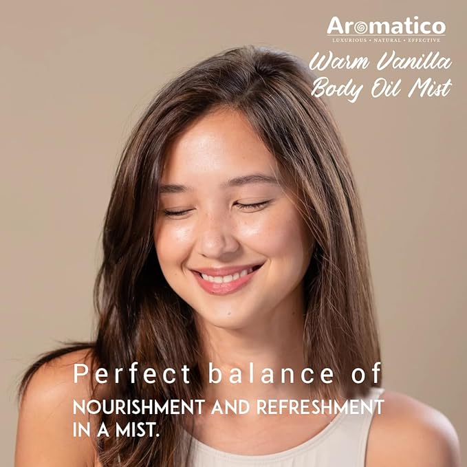 Aromatico Warm Vanilla Mini Body Oil Mist for Women | Lightweight, Non-Sticky, Spray-on formula for Daily use After Shower | Moisturized, Soft, Glowing Skin | Cozy, Creamy Vanilla Scent - 4 Fl Oz