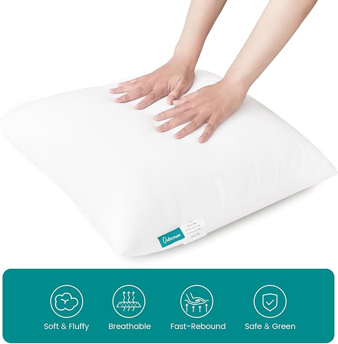 Oubonun 16 x 16 Throw Pillow Inserts | Soft, Plush & Decorative Down Alternative Pillows for Couch Sofa Bed, Machine Washable - White, Pack of 2
