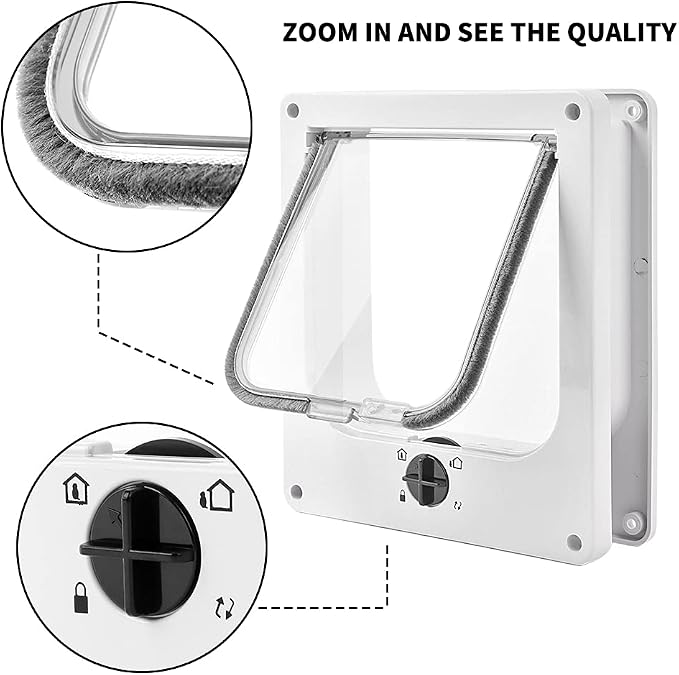 EASY JOY Cat Doors(Outer Size 8.6" x 7.5"), 4-Way Locking Cat Door for Interior Exterior Doors, Weatherproof pet Door with Magnet for Cat or Dog < 16.1 inches in Girth(White M) | Easy Install Pet Door For Cats & Doggie, Silent Manual Pet Flap For Wall/...