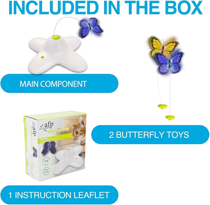 AFP Interactive Cat Toy, Butter-Fly Interactive for Indoor Cats, Flutter Bug Cat Toys, Flutter Rotating Kitten Toys with 2 Replacements