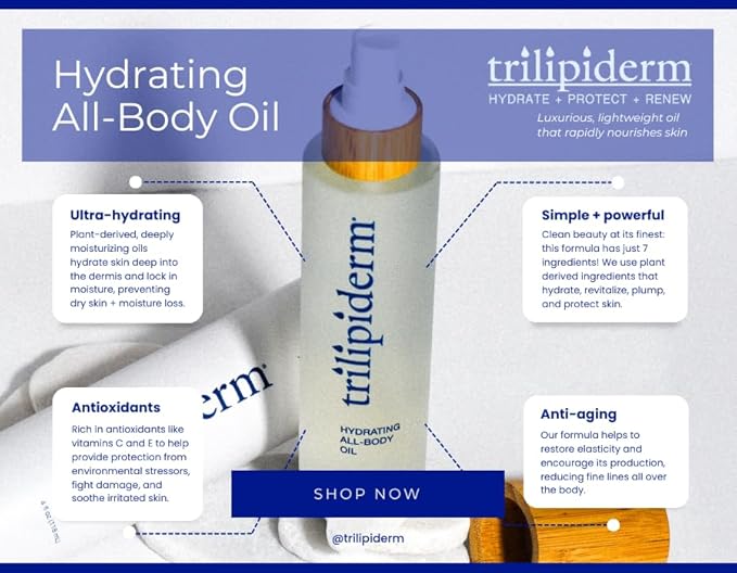 Trilipiderm Hydrating All-Body Oil – Ultra-Moisturizing, Vitamin-Rich Lipid Replacement, 4oz. Glass and Bamboo Spray Bottle