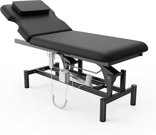 Professional Electric Massage Table, 2 Motors Hydraulic Electric Lift Adjustable Backrest and Height Lifting Functions for Treatment/Physical Therapy/Spinal Massage/Facial Spa/Waxing/Tattooing - Black
