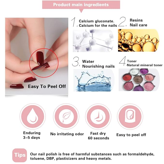 Non Toxic Nail Polish Set, Easy Peel Off and Fast Dry Nail Polish Set for Pack, Eco Friendly and Organic Water Based Nail Polish for Women,Teens(12 Bottles, 5ML)
