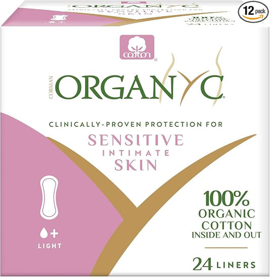Organyc 100% Certified Organic Cotton Inside and Out Folded Panty Liner, Ultra Thin, Light Flow, 12 Pack of 24 Count, Bulk/Case Pack