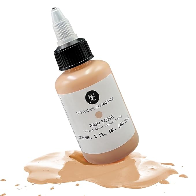 Narrative Cosmetics Flesh Tone Alcohol Airbrush Paints - 2 fl oz, Skin Safe, Quick Dry, Waterproof, Sweatproof, Transferproof Liquid Makeup for Tattoo Cover-Up, Bodypainting, FX Makeup - Fair Tone