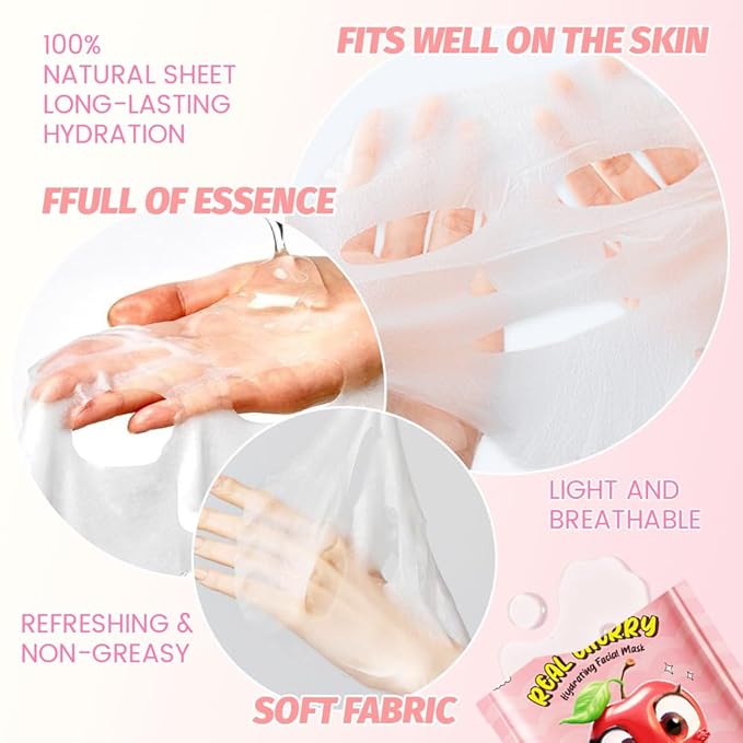 evpct 12-Pack Fruit Sheet Face Facial Masks for Women Skincare Spa, Facial Spa Day Slumber Sleepover Birthday Party Favors Supplies, Natural Ingredients, Hydrate and Soothe for All Skin Types, SetA02
