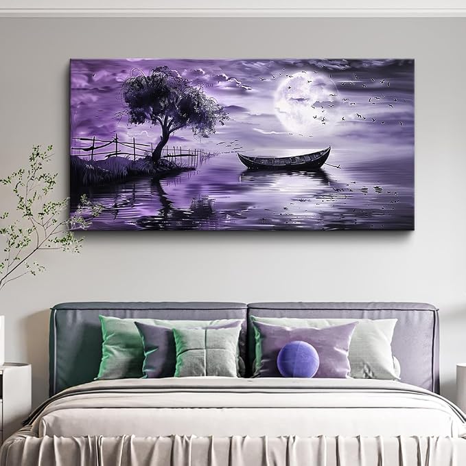 KELIYUAN Wall Art For Living Room Canvas Wall Decor For Bedroom Office Wall Decoration Landscape Paintings Modern Purple Lake View Pictures Artwork Hotel Room Home Decor Ready To Hang 20x40 In