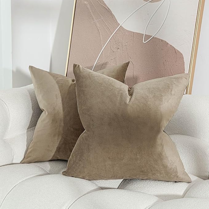 16x24 Pillow Covers Set of 2 Decorative Velvet Throw Pillow Covers,Stone | Luxury Soft Cushion Covers with Invisible Zipper for Couch Sofa Bed Living Room Bedroom Home Decor