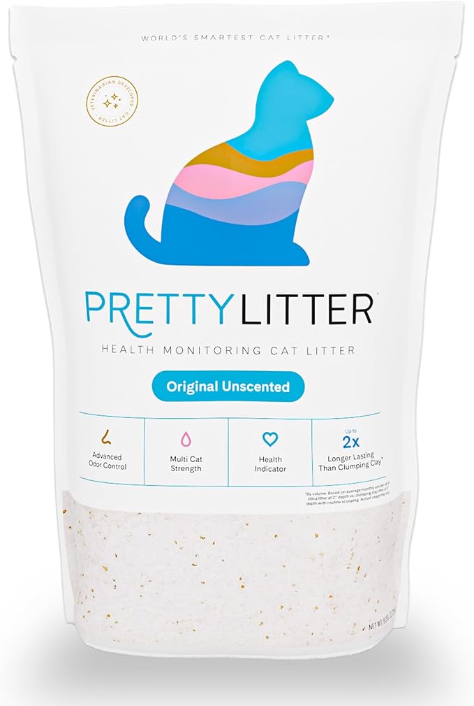 PrettyLitter Health Monitoring Cat Litter, Unscented, 6 lb. Bag | Up to 1 Month Supply, Non-Clumping, Advanced Odor Control, Automatic Litter Box Compatible, Color Changing Silica Crystals