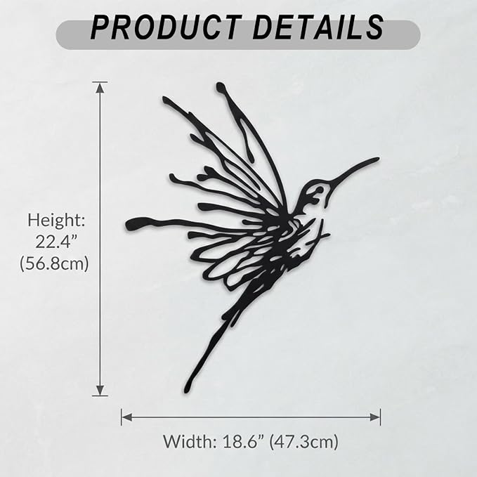 2Pcs Metal Hummingbird Wall Art, 3D Large Outdoor Garden Decor(18.6"x22.4") | Set of 2 large 3D metal hummingbirds, rust-resistant & waterproof, perfect for outdoor garden, patio, or fence decor