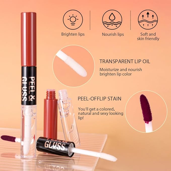 Dark Raspberry Lip Stain Peel Off Lip Gloss oil Dual-Ended Combo, Lips Liner Stain Peel Off Tattoo, Long Lasting & Waterproof, Transfer-Proof Lip Tint Stain with Lip oil for All Skin Type 05#