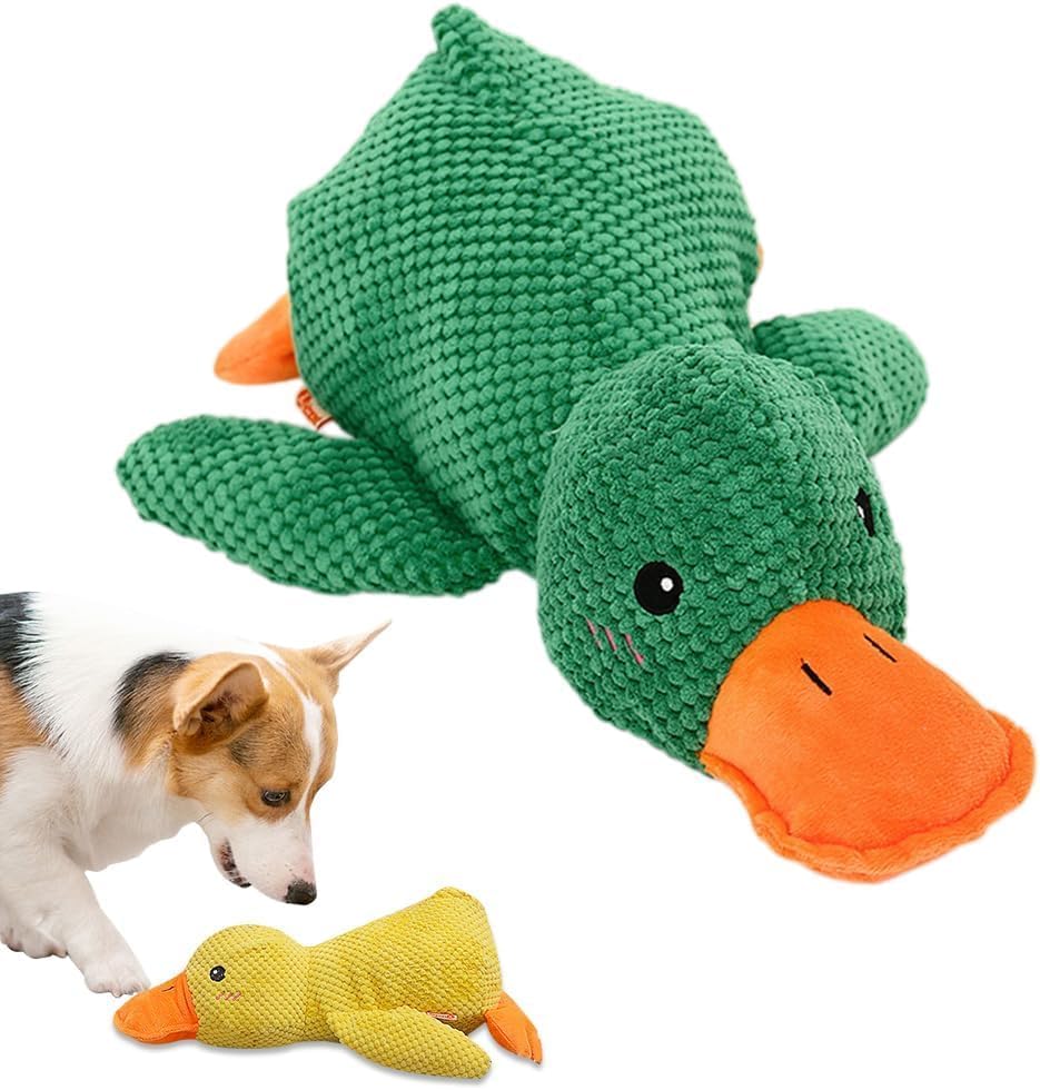 Mellow Dog Calming Duck, 2026 New Yellow Duck Dog Toy, The Mellow Ducks Calming Pillow, Dogs Ducks Toy with Quacking Sound for Indoor Dogs-Green
