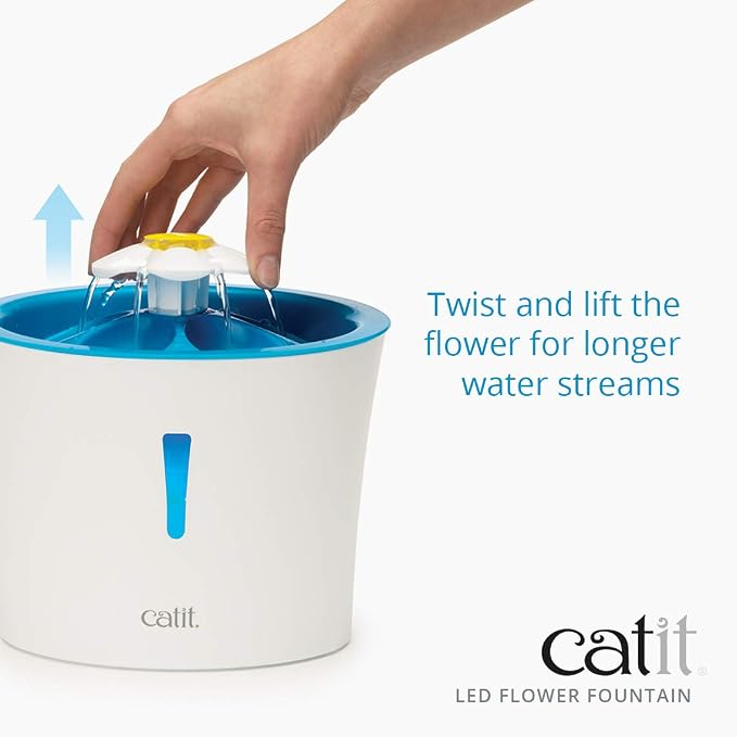 Catit LED Flower Fountain with Triple Action Filter, Cat Drinking Water Fountain, Blue, 3 L, 9.0 x 8.3 x 7.7 Inches(Pack of 6)