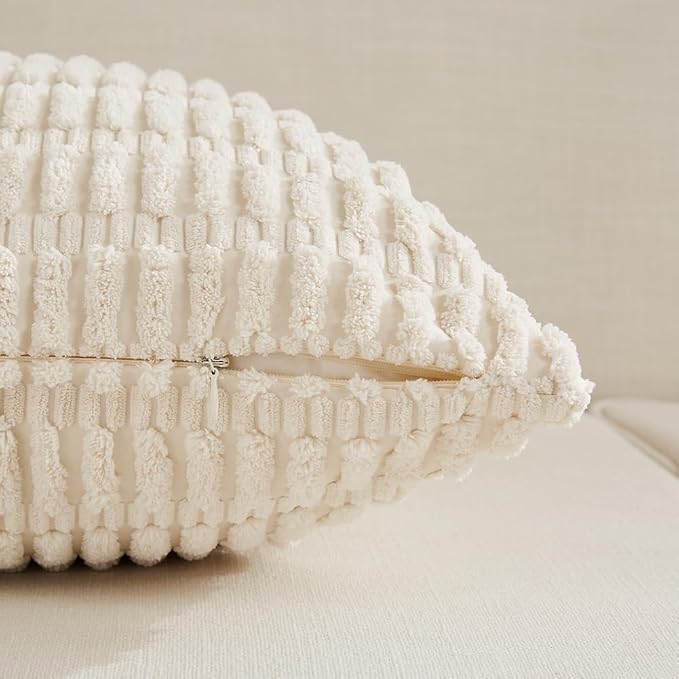Fancy Homi 4 Packs Decorative Throw Pillow Covers for Living Room Couch Bed, Modern Farmhouse Boho Home Décor Accent Cushion Case, 20" x 12", Cream