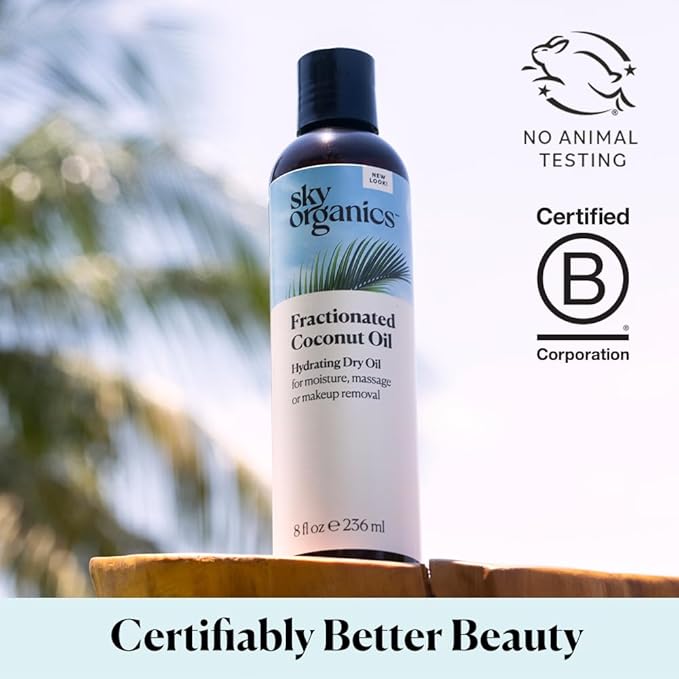 Sky Organics Hydrating fractionated Dry Oil, Coconut Oil, for Moisture, Massage and Makeup Removal, For All Skin Types, 100% Pure and Cold Pressed Multipurpose Body and Face Oil