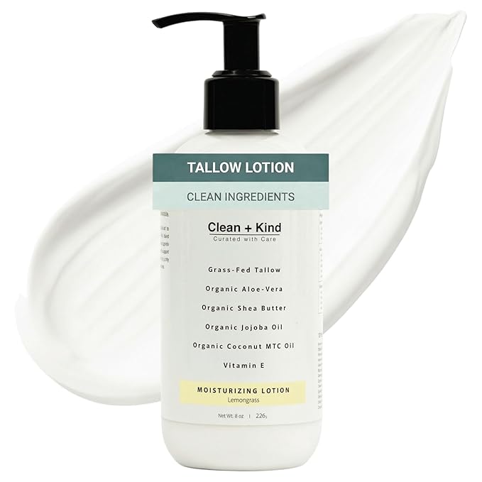 Daily Moisturizing Lotion – Tallow Body Lotion with Aloe Vera, Shea Butter, Jojoba Oil, MCT Oil & Vitamin E – Deep Hydration for Dry, Rough, Sensitive Skin (8 oz, Lemongrass)