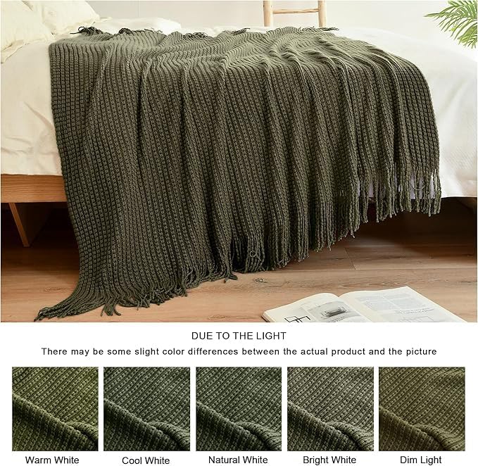 Blagic Knit Throw Blanket for Couch and Bed with Tassels,Dark Green,50"x60" | Soft Farmhouse Boho Throw Blanket with Tassels,Decorative for Living Room,Gifts for Adults,All Season Use