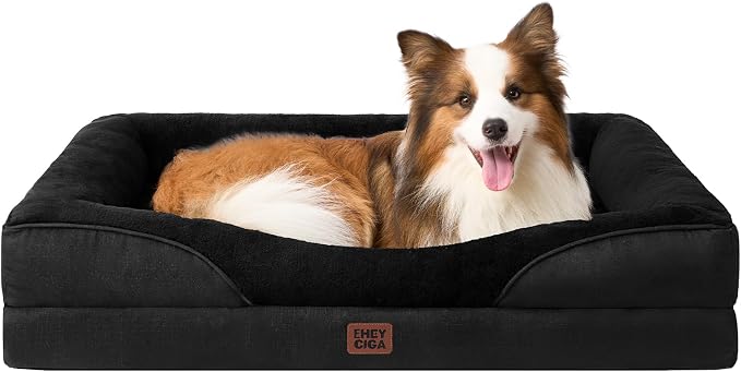 EHEYCIGA Orthopedic Dog Bed for Large Dog, Memory Foam Dog Couch, Black | 41x27 Inch Large Sized Dog Sofa with Sides, Waterproof Liner & Washable Removable Cover, Bolster Pet Couch